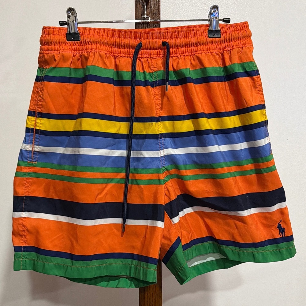 Polo Ralph Lauren Mens Orange Multi Stripe Swim Trunks M